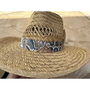 Dorfman Pacific Straw Cowboy Hat Large Ventilated Fishing Motif Band Paja Rush